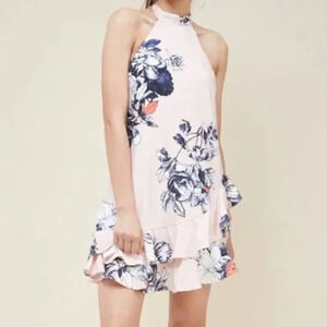 Morrisday The Label Floral Halter Dress Ruffle Low Back Size Medium Women's